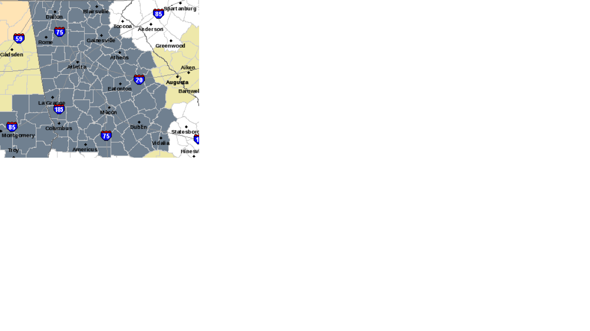 The National Weather Service has issued a dense fog advisory until 10 a.m. Monday for areas shaded in gray. 