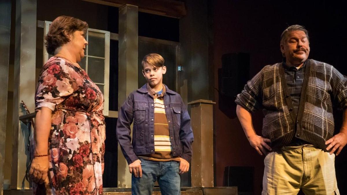 From left, Pam Burkhalter, Michael Howard Hefner and Jeff Lintz rehearse a scene from Theatre Macon’s production of “The Shadow Box.”