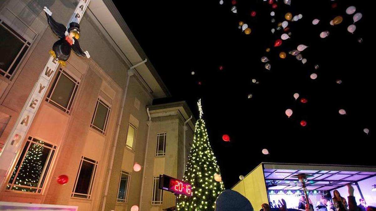 Balloons are released to help ring in the new year during the 2015 Perry Buzzard Drop.