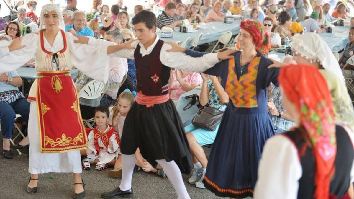 Members of the Holy Transfiguration Greek Orthodox Church “Troupe Eleftheria” group perform traditional dances during a previous year’s Central Georgia Greek Festival in Macon.