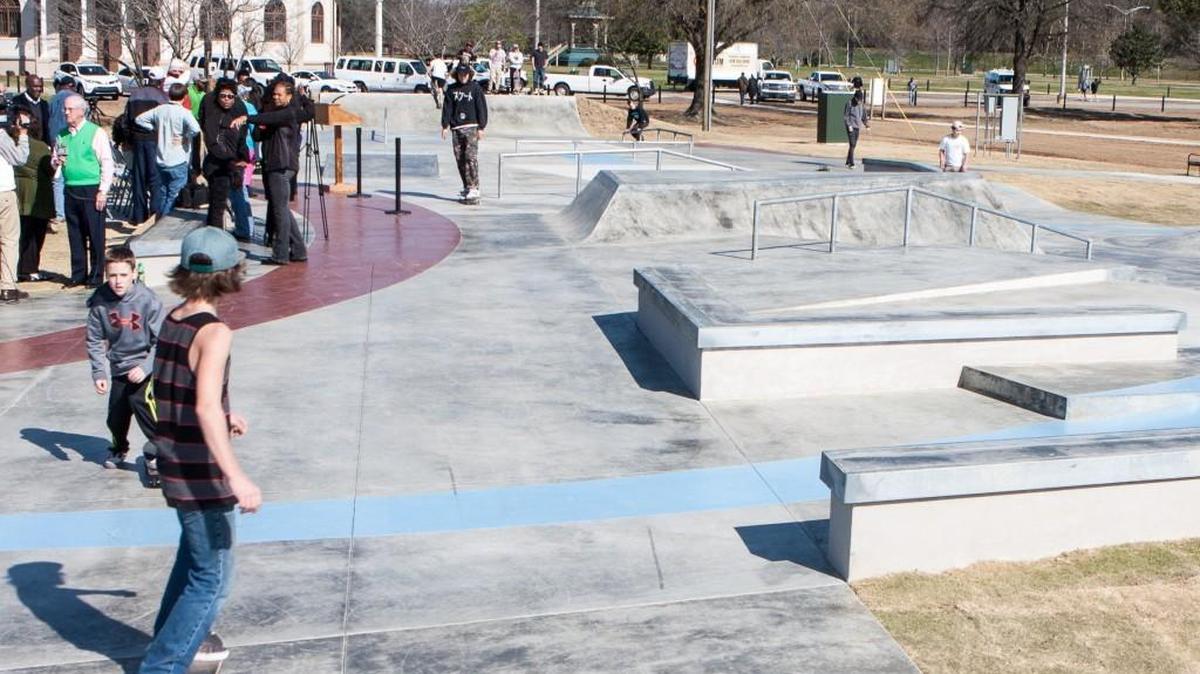 Skaters try out the new skate park at Central City Park after the ribbon cutting ceremony on March 17.