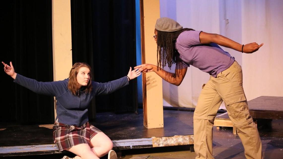 Sydney Everett, left, and Jahi Mendes in “Jerry Finnegan’s Sister” presented March 10-12 by Theatre Macon’s Youth Actors Company.