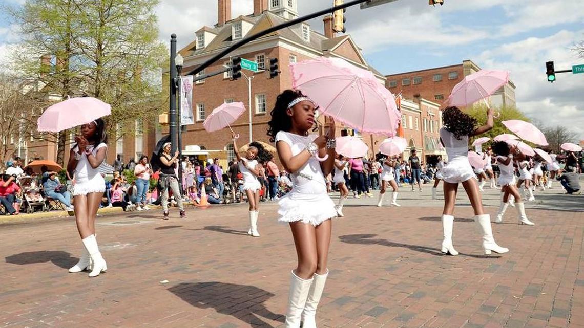 Dancers with the Gems of Georgia Dance dance their way along Cherry Street during last year’s Cherry Blossom Festival parade Saturday afternoon. The Cherry Blossom Festival is coming up March 24-April 2.