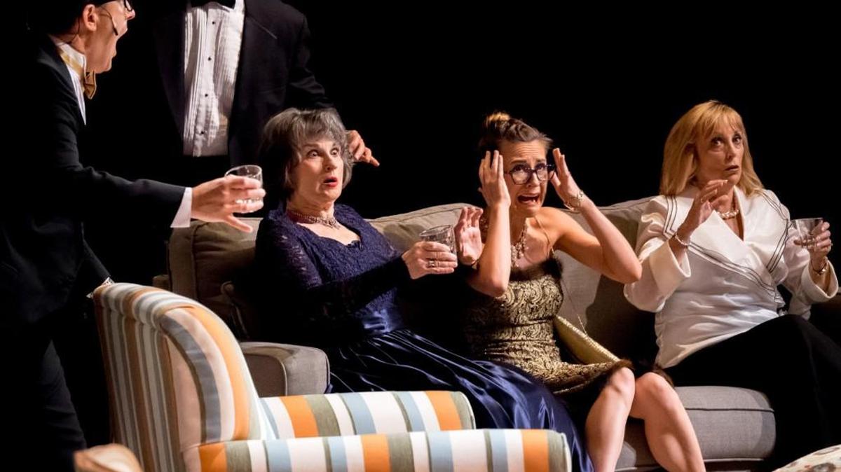 Cast members rehearse a scene from Theatre Macon’s production of “Rumors.”
