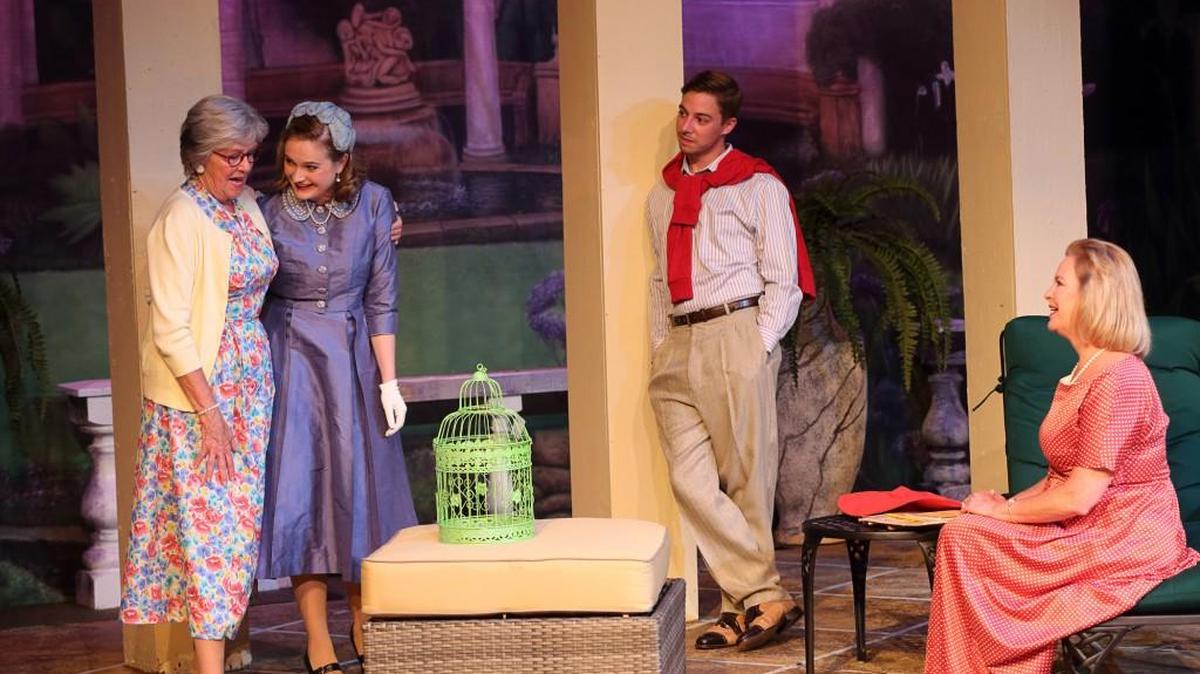 Jane Winston, Rachel Chabot, Anthony Ennis and September Carter rehearse Theatre Macon’s production of “Sabrina Fair.”