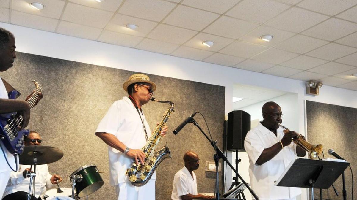Jazz quintet GQ plays at a previous year’s installment of Jazz in the Courtyard at the Douglass Theatre in Macon.