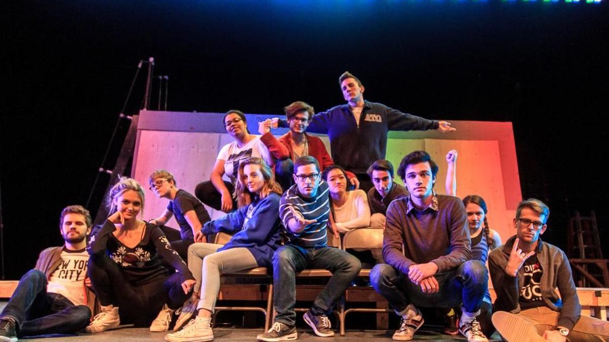 Cast of Green Day’s “American Idiot.” Bottom row, left to right, Turner Howell, Kaitlyn Bracknell, Peter Pendleton, Abby Knox, Nich Stinson, Emily Beggs, Josh Pharr, Jacob Johnson, Claire Korzekwa and Jack Zerkel. Top row, left to right, Jackie Terry, Josh Shepherd and Connor Kocks.