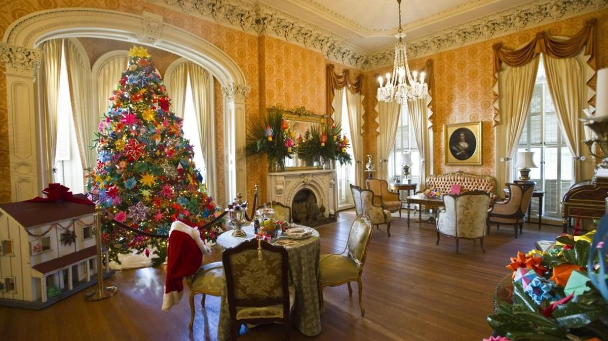 The living room at the Hay House is decorated for Christmas in this 2016 file photo.