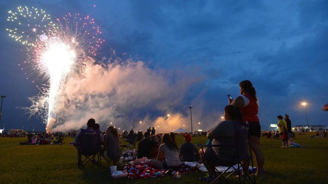 A crowd is gathered to watch fireworks at a previous year’s Freedom Fireworks event at the Georgia National Fairgrounds and Agricenter.