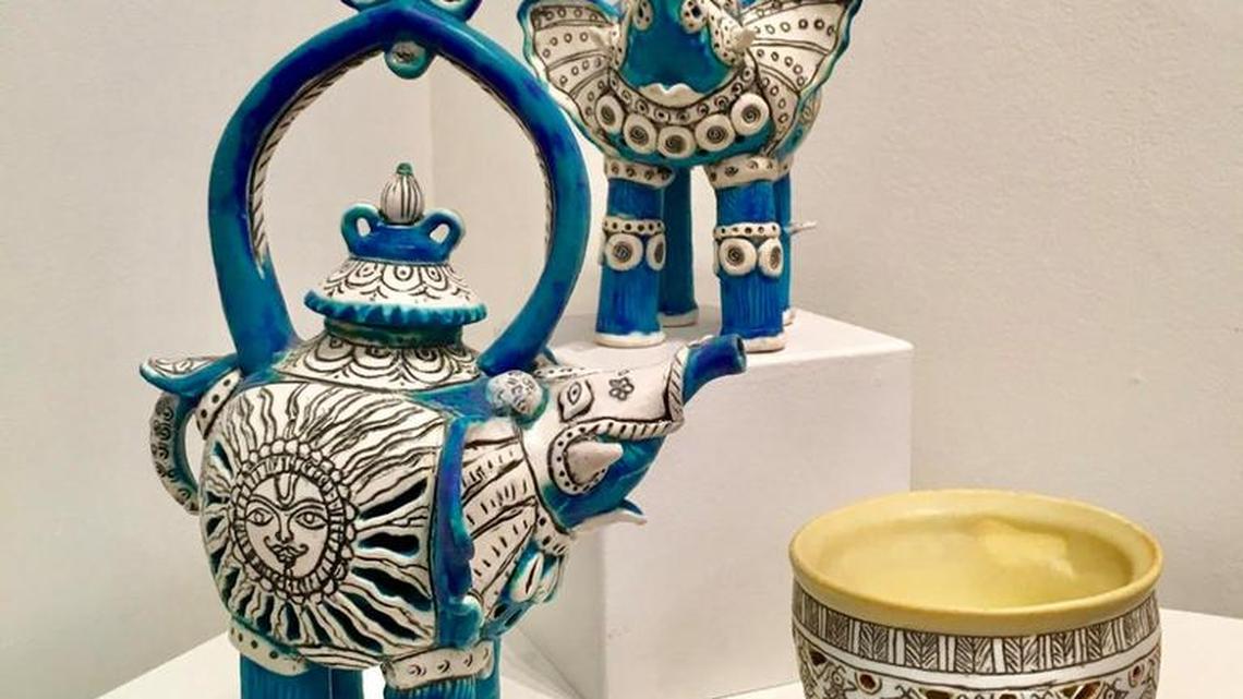 Tripti Yoganathan’s double-wall clay pots are part of the “Tea Garden” exhibition this month at the Macon Arts Alliance Gallery.