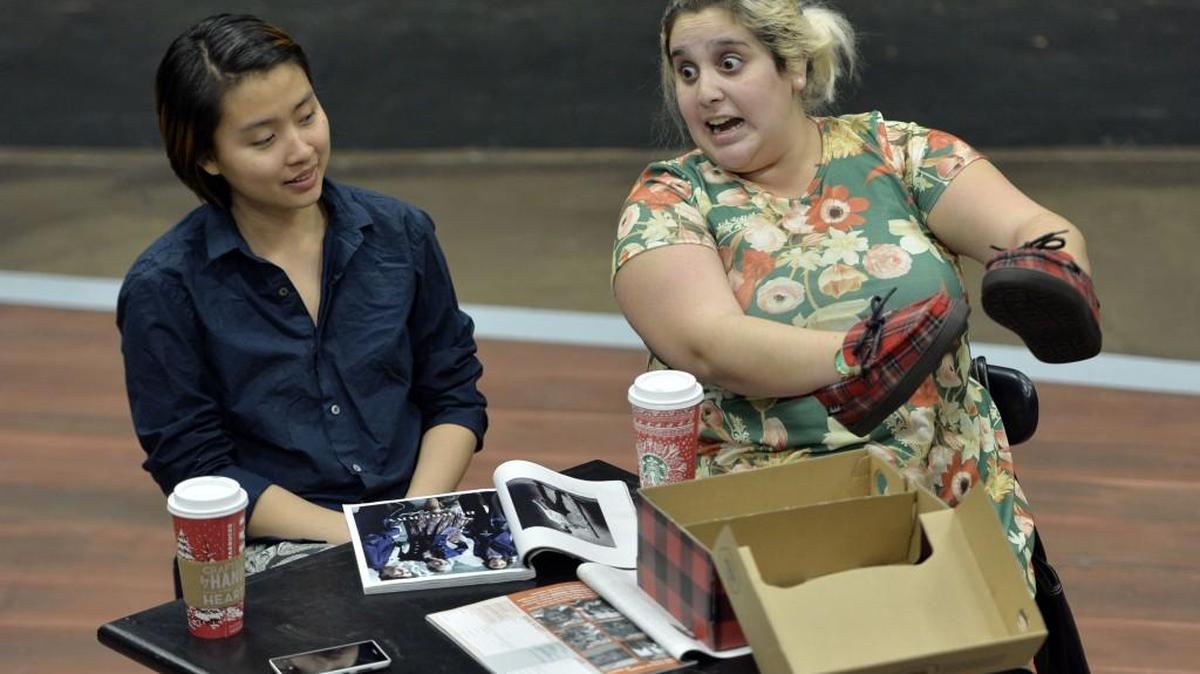 Thu Nguyen, left, and Theresa Kors rehearse for “Edgy Bits.” See it Dec. 2-3 at Wesleyan College.
