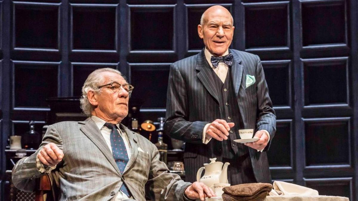 Sir Ian McKellen and Sir Patrick Stewart star in “No Man’s Land.” Watch it broadcast live from Britain’s National Theatre at the Douglass Theatre on Sunday.