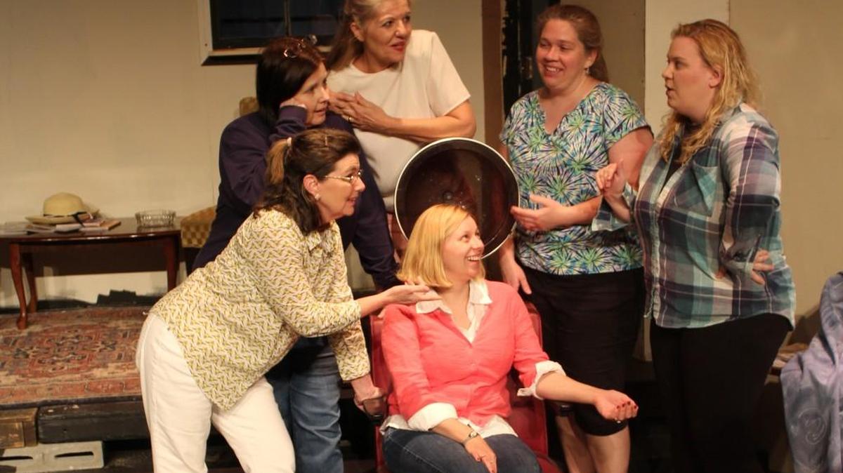 The Backlot Players’ cast of “Steel Magnolias” rehearses at the Rose Theatre in Forsyth.