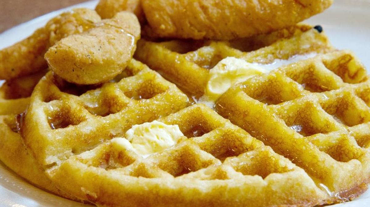 Chicken and waffles are available for Sunday brunch at Francar’s Buffalo Wings.