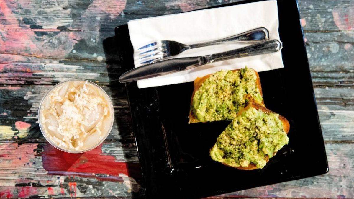 Try the Cold Brew Coconut Yummy and grilled cheese topped with avocado at Ampersand Guild Hall Cafe.