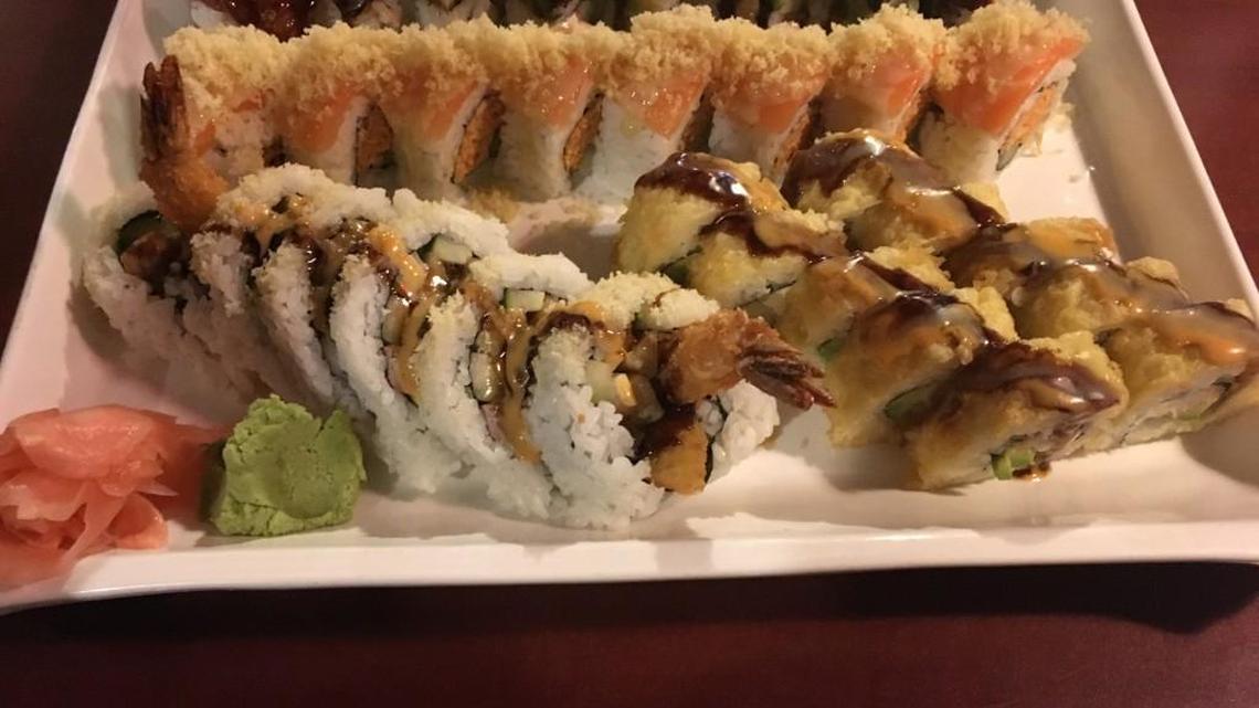 Macon Sakura (cherry blossom) roll, Snow Roll, Dragon Roll and California roll are available at Ninja Steakhouse and Sushi.