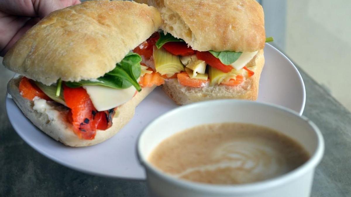Artichoke sandwich and latte can make a meal at Blackbird Coffee in Milledgeville.