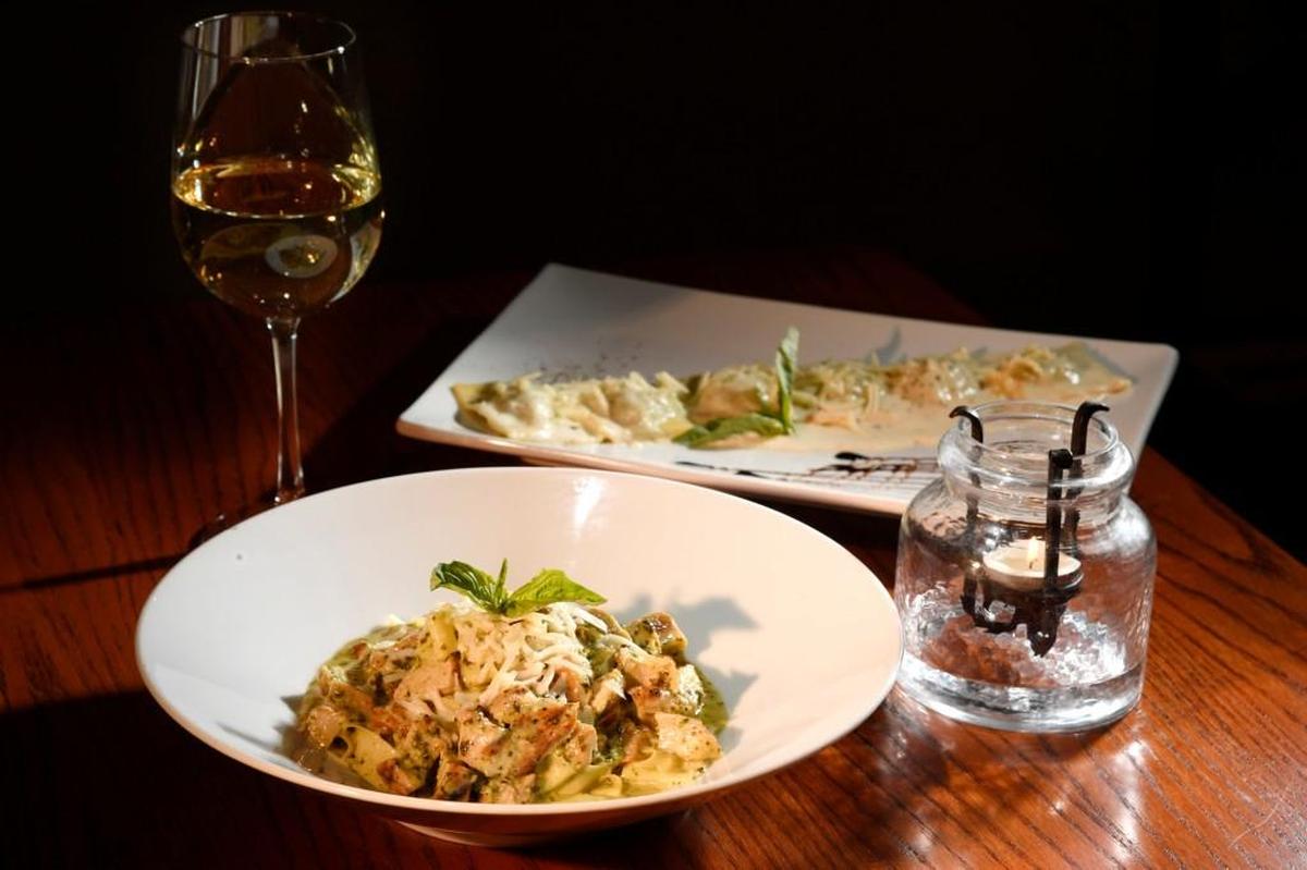 Chicken pesto pasta and ravioli at Oliver’s Corner Bistro.