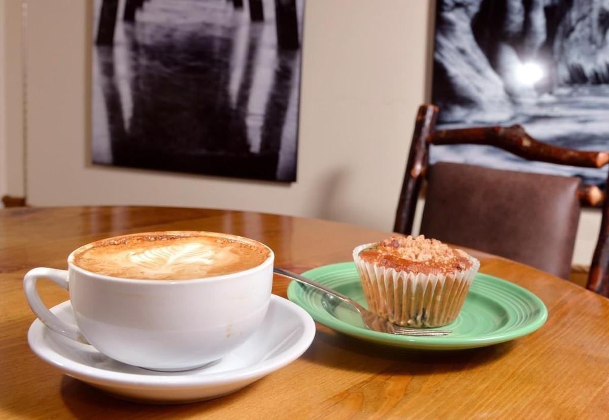 Small latte and blueberry muffin at Taste and See Coffee Shop and Gallery which has closed due to staffing shortages.