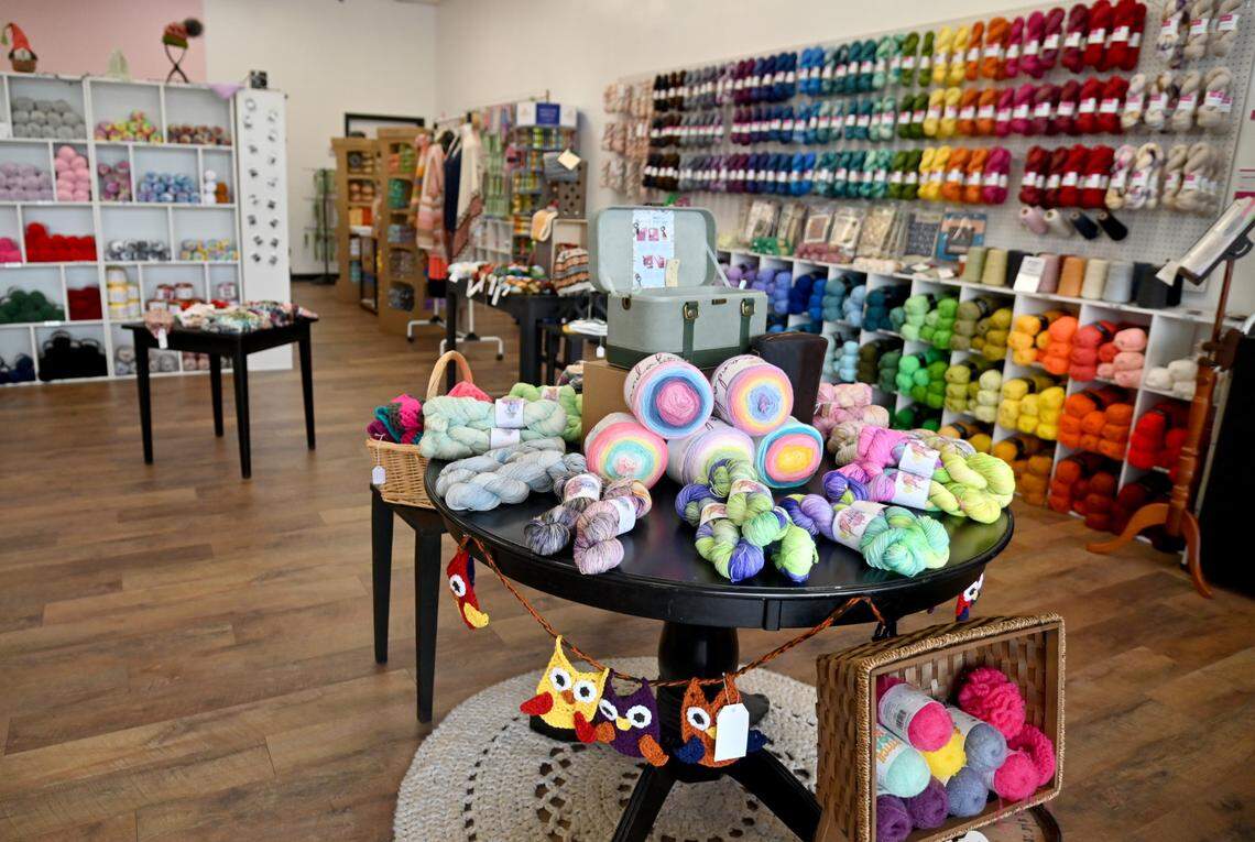 Selection of locally dyed yarn and consignment items available for sale at Our Yarn Studio located at 4993 Russell Pkwy, Suite 350 in Warner Robins.