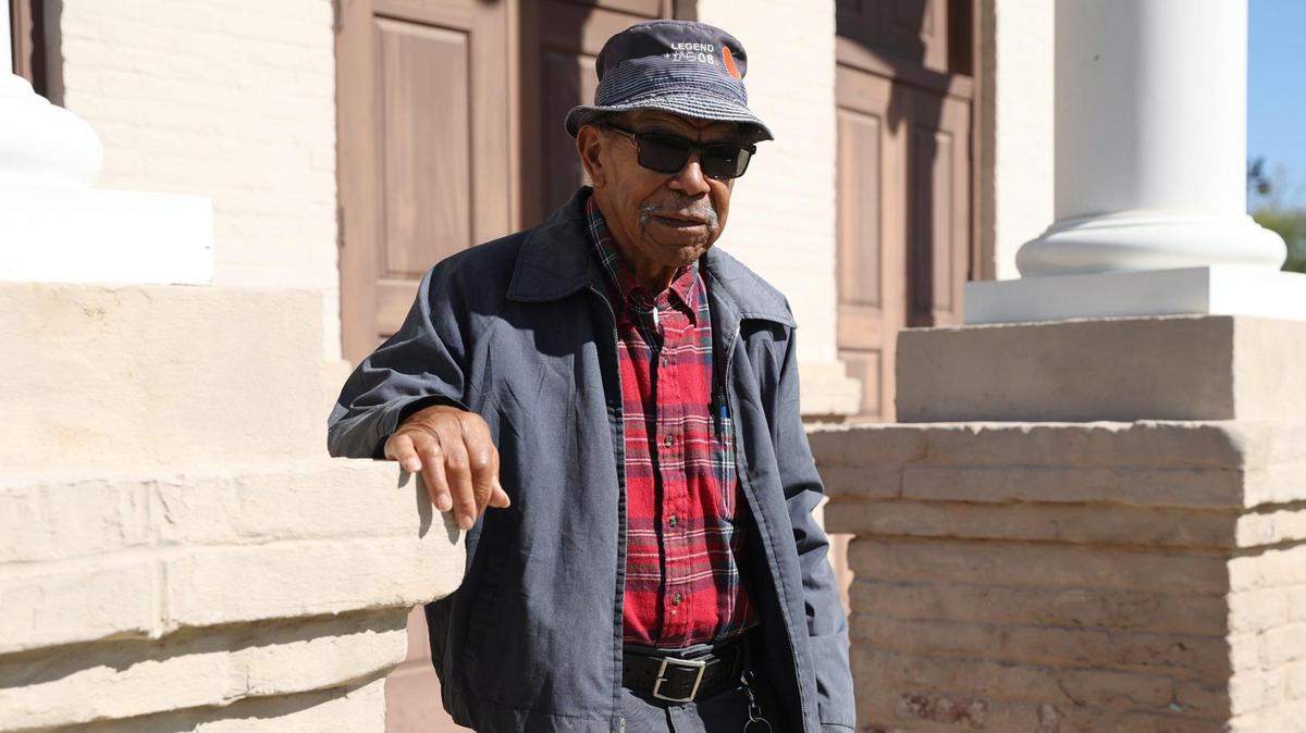 Roscoe King Jr., 88, from Twiggs County, Georgia, poses for a portrait in Carolyn Crayton Park on Tuesday, March 18, 2025, in Macon, Georgia. Even though King Jr. retired from his job as the Matilda Hartley Elementary School crossing guard in February, he still wakes up early everyday to walk several miles throughout Carolyn Crayton Park.