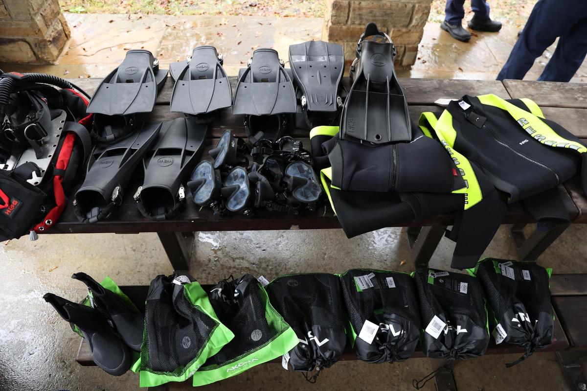 New scuba equipment from the Bibb County Sheriff’s Office sits out on a table on Tuesday, Dec. 10, 2024 at Amerson River Park in Macon, Georgia. The Bibb County Sheriff’s Office announced acquiring new scuba equipment that they will lend out to Macon-Bibb County Fire Department dive team to help in water emergencies. The money for the equipment was raised by the Macon-Bibb Law Enforcement Foundation.
