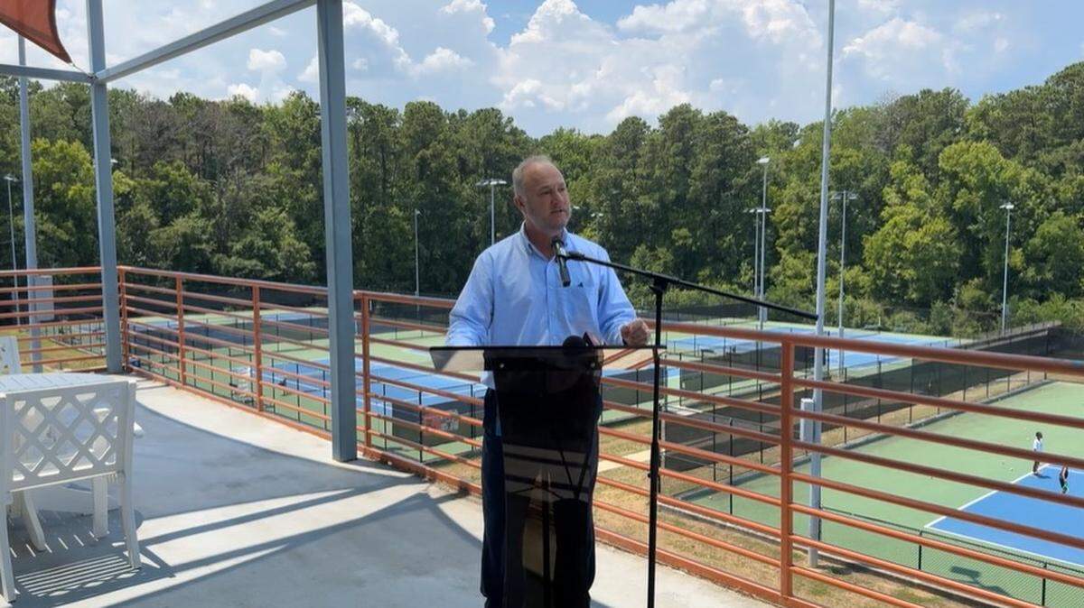 Macon-Bibb County Mayor Lester Miller gave opening remarks at a press conference Monday, July 15 at John Drew Smith Tennis Center. Local sponsors announce the return of the Mercer Tennis Classic and an increase in prize money sponsored by the U.S. Tennis Association.