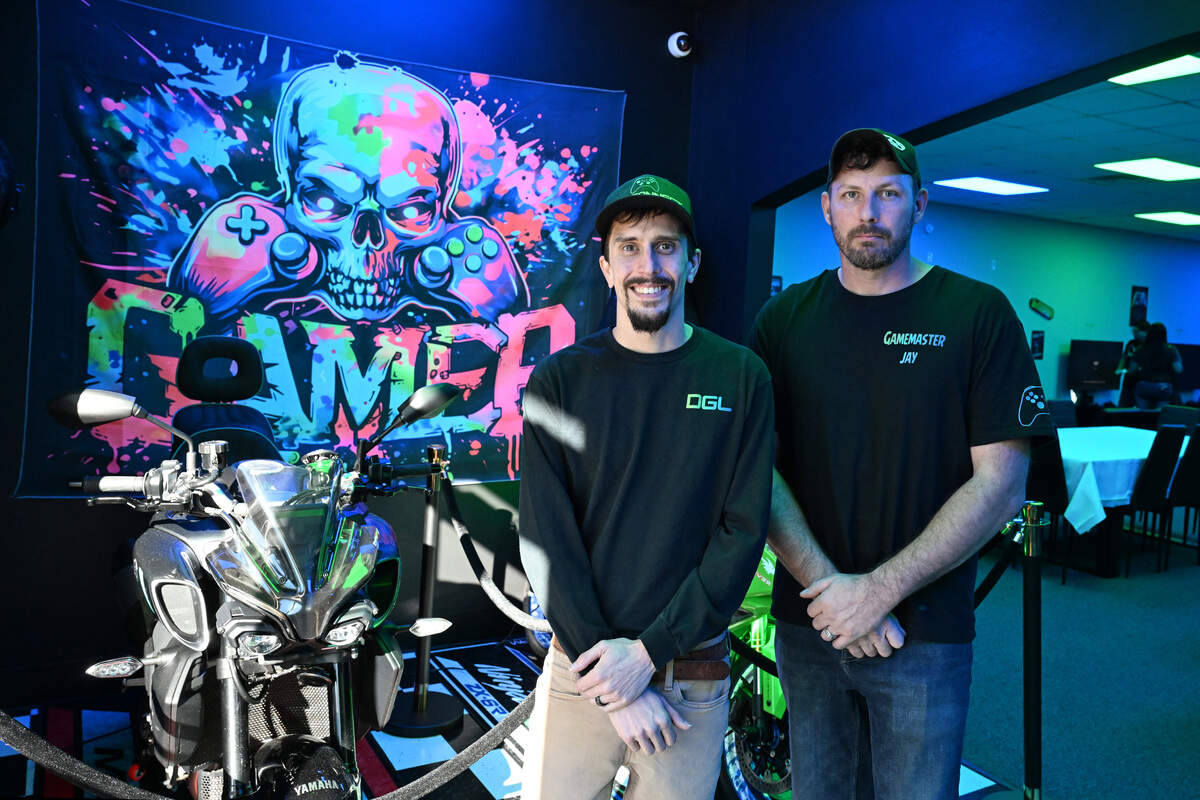 Disconnect Gaming Lounge owners Adam Edwards (left) and Jay Wilson pose for a portrait ahead of the opening of the new gaming lounge in Warner Robins. The gaming lounge features Playstation, Xbox and Nintendo consoles for kids and adults to game on.