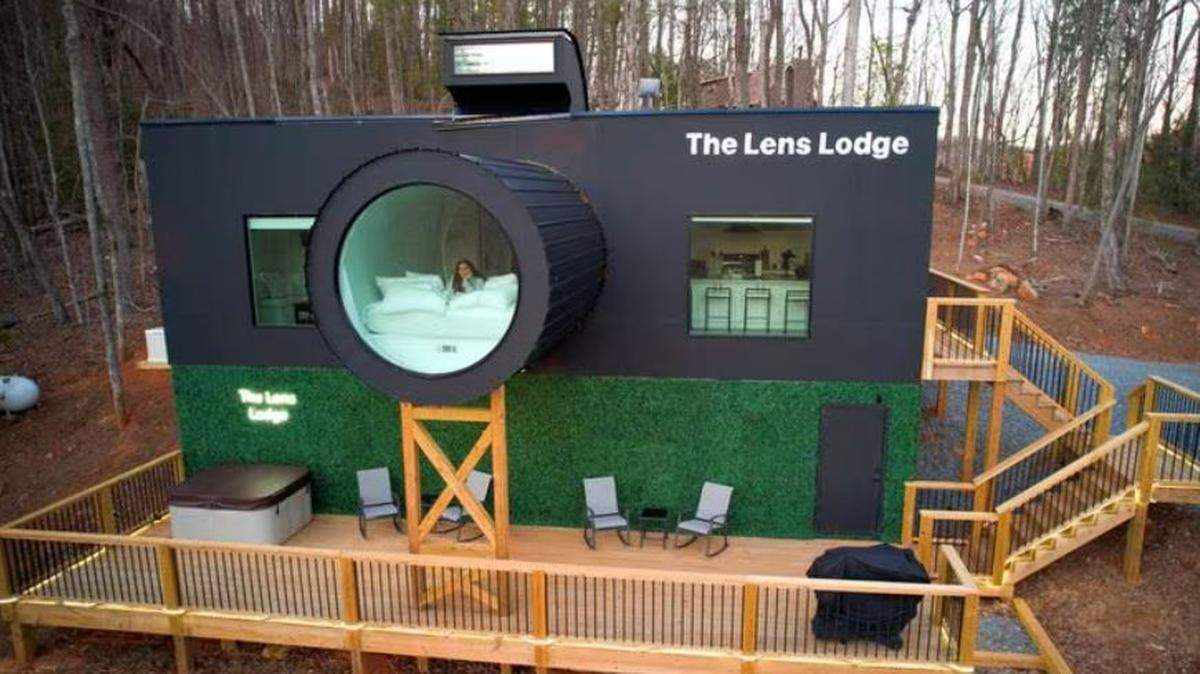The Lens Lodge is a unique Airbnb listing in the North Georgia town of Ellijay.