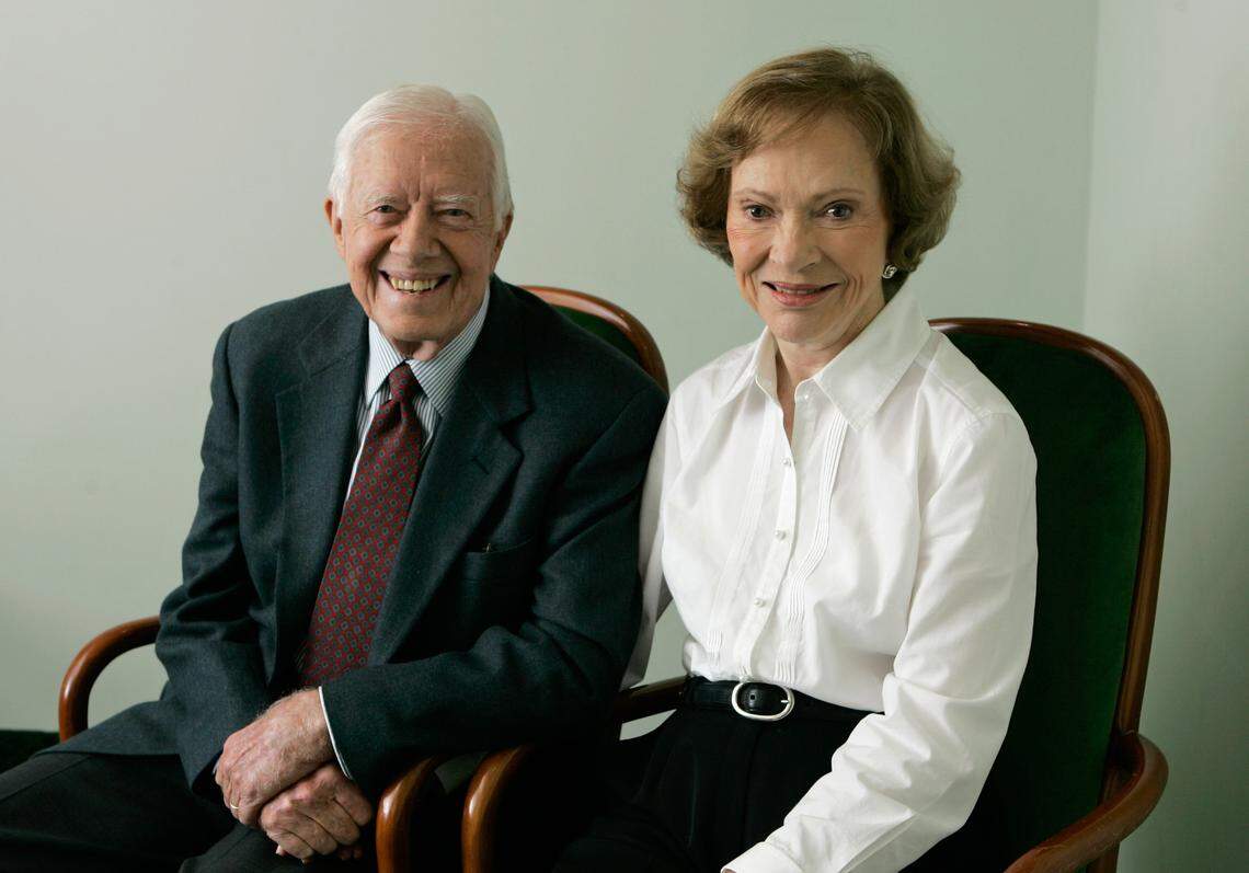 Former President Jimmy Carter and his wife Rosalynn Carter pose for a portrait during the Toronto International Film Festival in Toronto in 2007.