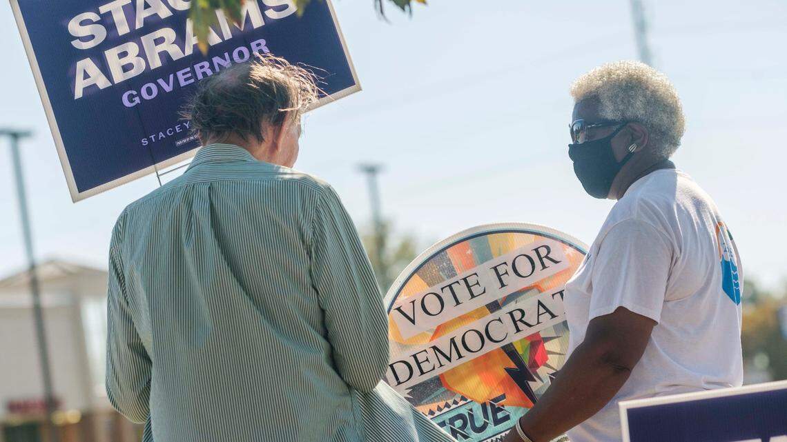 Houston County Democrat Evelyn Tharpe, right, says she knocked on 3,000 doors over four weeks heading into Election Day. “I’m voting for positive changes for the people,” she said. She hopes to see more affordable housing and a brand new slate of elected officials.