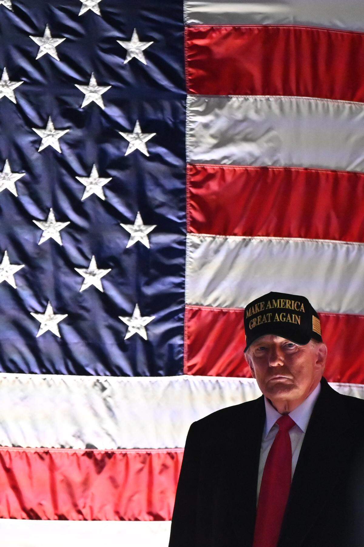 Republican presidential candidate Donald Trump walks out onto the stage during his “Make America Great Again” rally on Sunday, Nov. 3, 2024, at Atrium Health Amphitheater in Macon, Georgia. Trump and other notable Republicans from across the country visited Macon just two days before Election Day, highlighting his campaign and urging people to get out the vote.