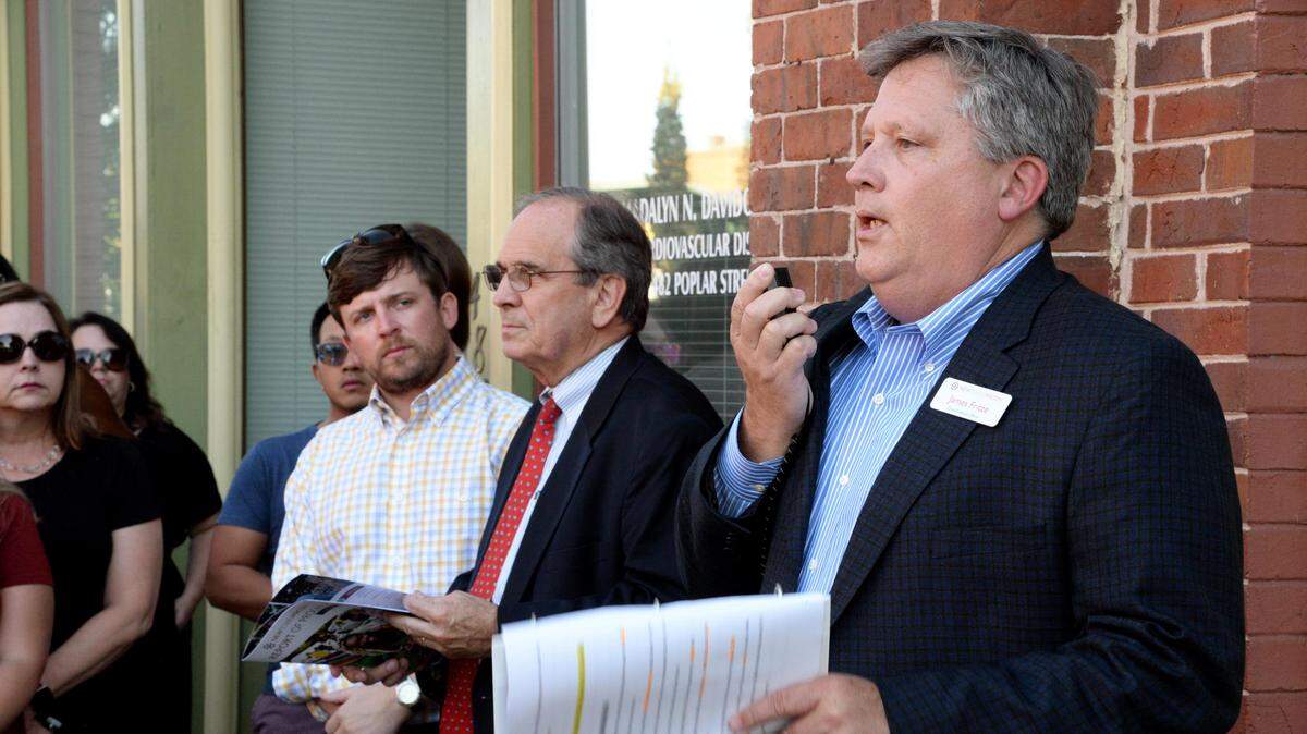 James Fritze, CFO of NewTown Macon, gives a tour to a group of people on Wednesday, Oct. 9, 2019, about different buildings in downtown Macon that have seen new life. Fritze was appointed CEO on Wednesday, Dec. 11, 2024.