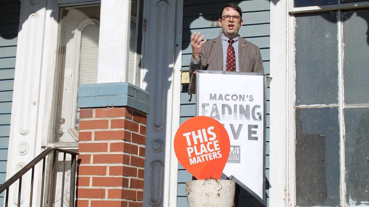 Ethiel Garlington, Historic Macon's executive director, said from a podium on the porch of 1107 Oglethorpe St. that the foundation helped save three of five properties just four months after the Fading Five list was announced.