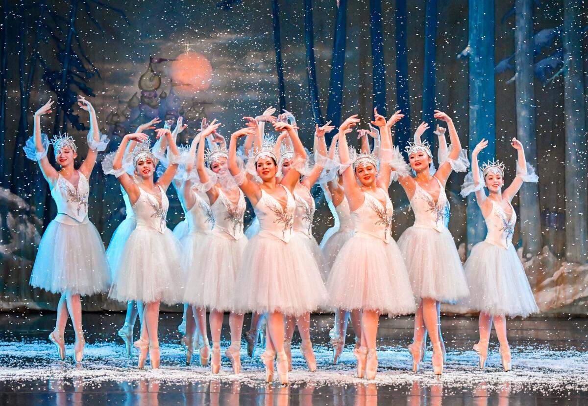 Dancers perform the “Waltz of the Snowflakes” uring the Nutcracker of Middle Georgia during a school performance Thursday morning at The Grand Opera House.
