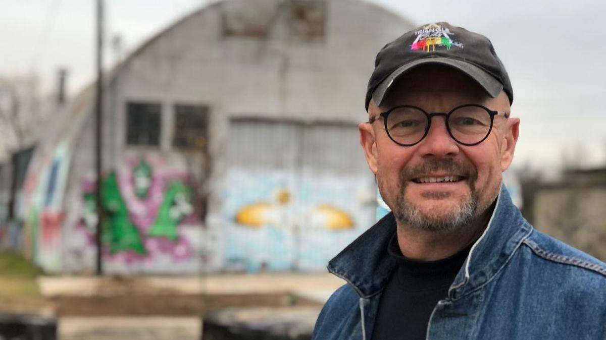 Ric Geyer at Triangle Arts Macon where four acres of land and buildings — formerly an industrial site — are being resurrected as a mecca for artists, musicians, visionaries and for renewal.