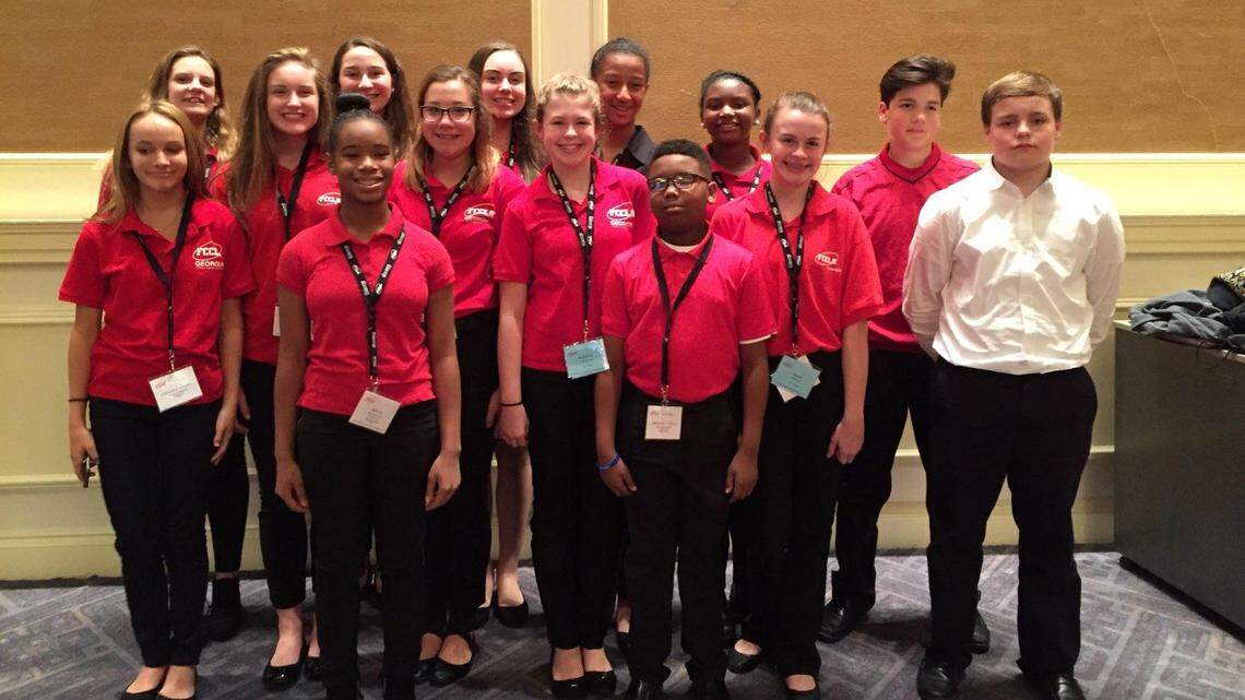 Bonaire Middle School FCCLA members are pictured during the closing session of the Family, Career and Community Leaders of America National Cluster Meeting in Washington, D.C., in November.