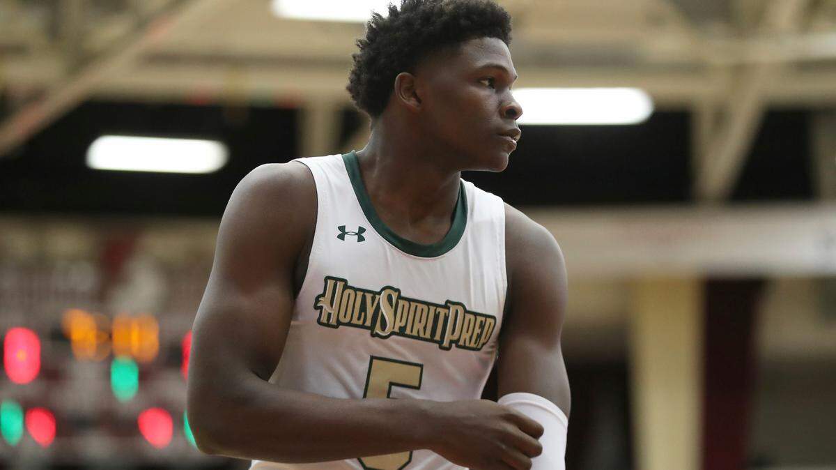 Holy Spirit’s Anthony Edwards #5 is seen against Montverde Academy during a high school basketball game at the Hoophall Classic, Saturday, January 19, 2019, in Springfield, MA.