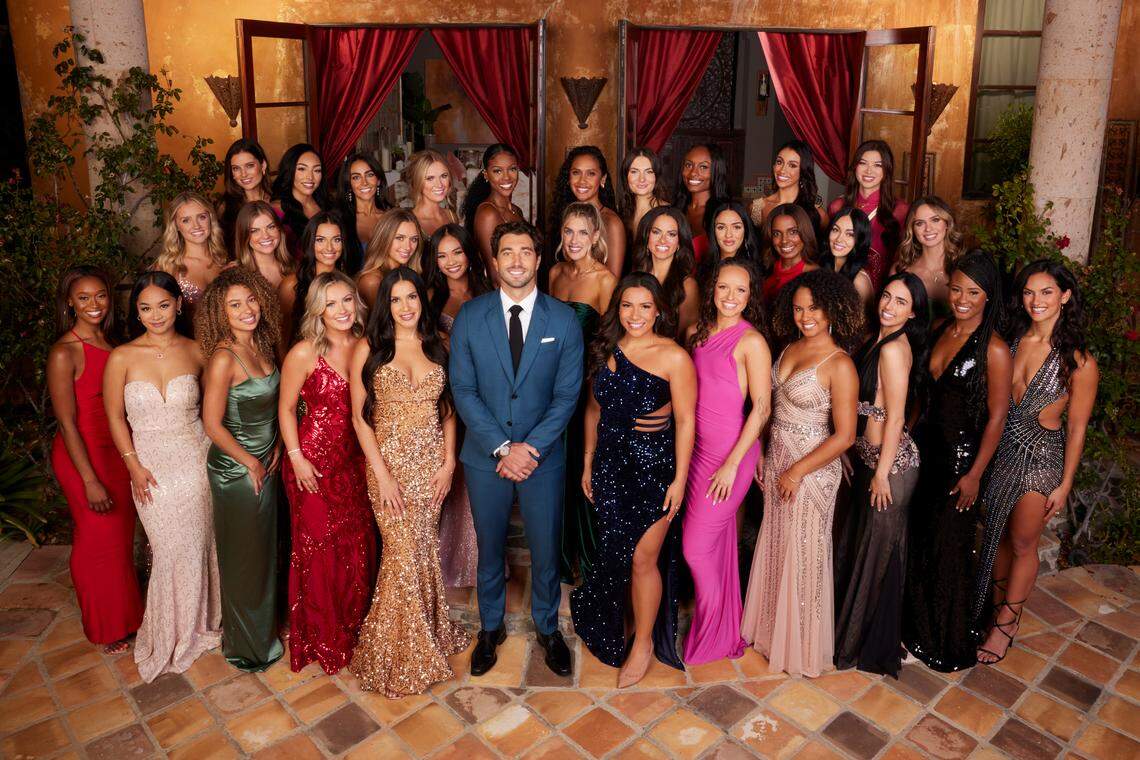 Joey Graziadei and the women competing in the new season of “The Bachelor” on ABC.