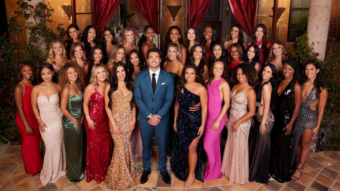 THE BACHELOR - ABC’s “The Bachelor” stars Back row: Lexi, Talyah, Marlena, Taylor, Evalin, Rachel, Nat, Kyra, Samantha, Katelyn Middle row: Daisy, Jess, Starr, Lanie, Jenn, Sydney, Sandra, Lauren, Chandler, Allison, Kelsey A. Front row: Kelsey T., Lea, Erika, Autumn, Sam, Joey Graziadei, Chrissa, Zoe, Kayla, Maria, Edwina, Madina. (Disney/Michael Kirchoff)