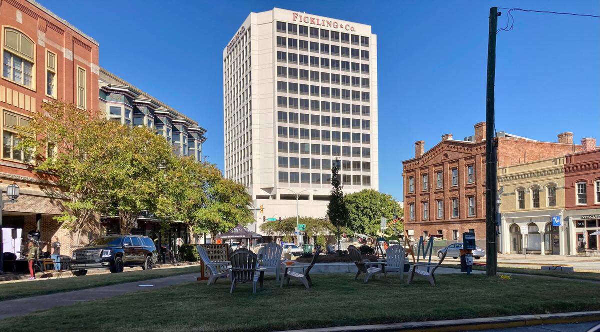 After the relocation of a Confederate monument in June, this space at the corner of Cotton Avenue and Second Street is being expanded to add more greenspace, benches and trees.