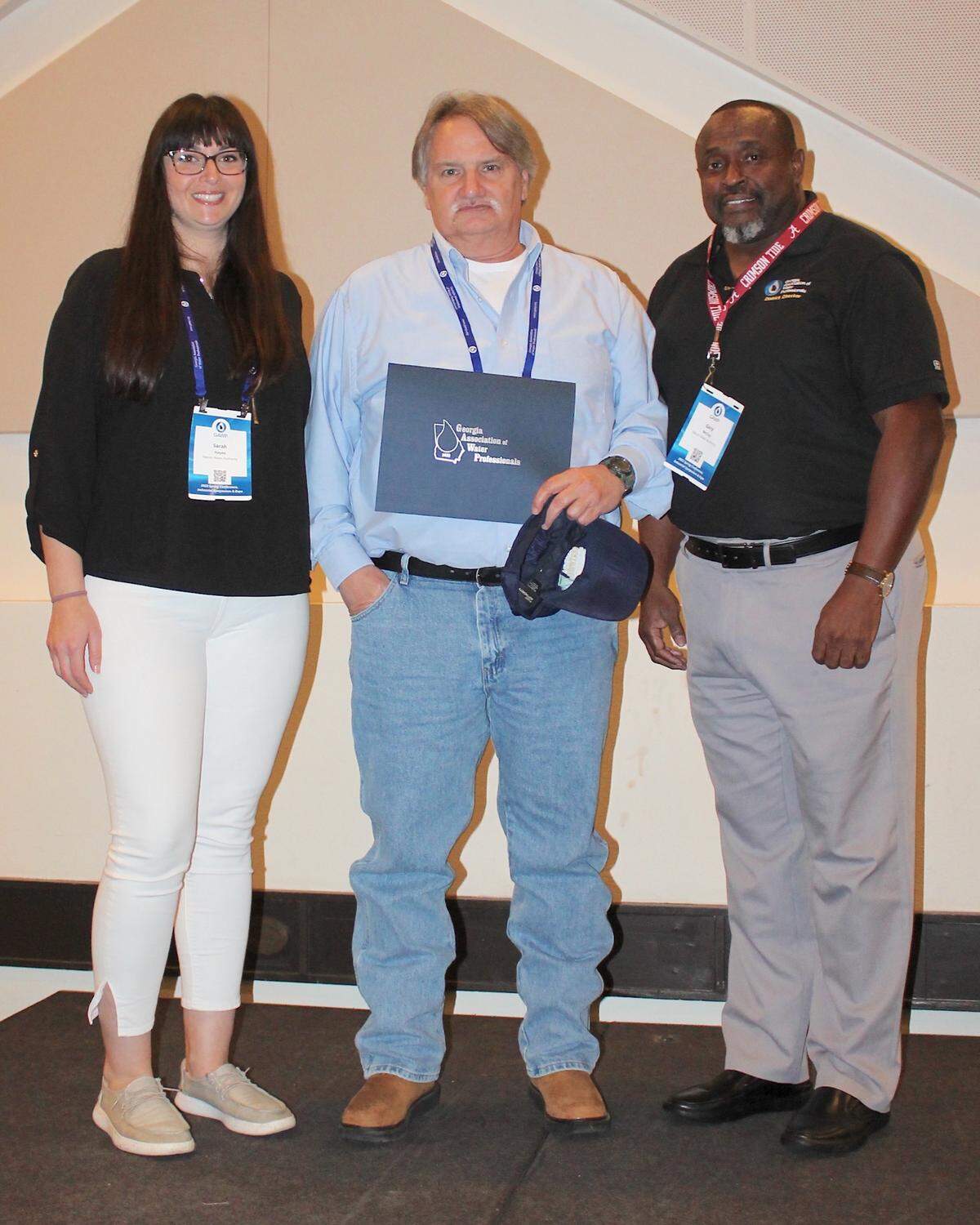 MWA’s Michael Elliot (center) received the GAWP District 5 Wastewater Top Operator Award, which was presented by MWA Director of Water Operations Gary McCoy (right).