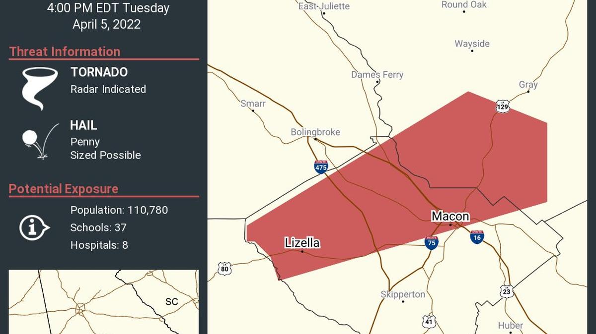 Tornado warning issued for Macon-Bibb County.