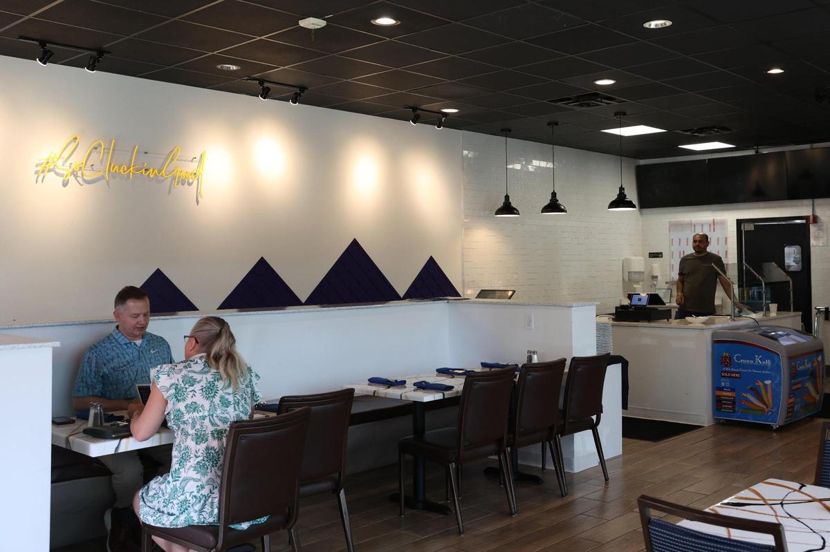 Patrons sit inside of Cook-in-Pot on Wednesday, Feb. 5, 2025, on Forsyth Street on Tuesday, Feb. 4, 2025, in downtown Macon, Georgia. The new restaurant opened February 1 and offers a wide variety of authentic Indian, Mediterranean and Indo-Chinese dishes.