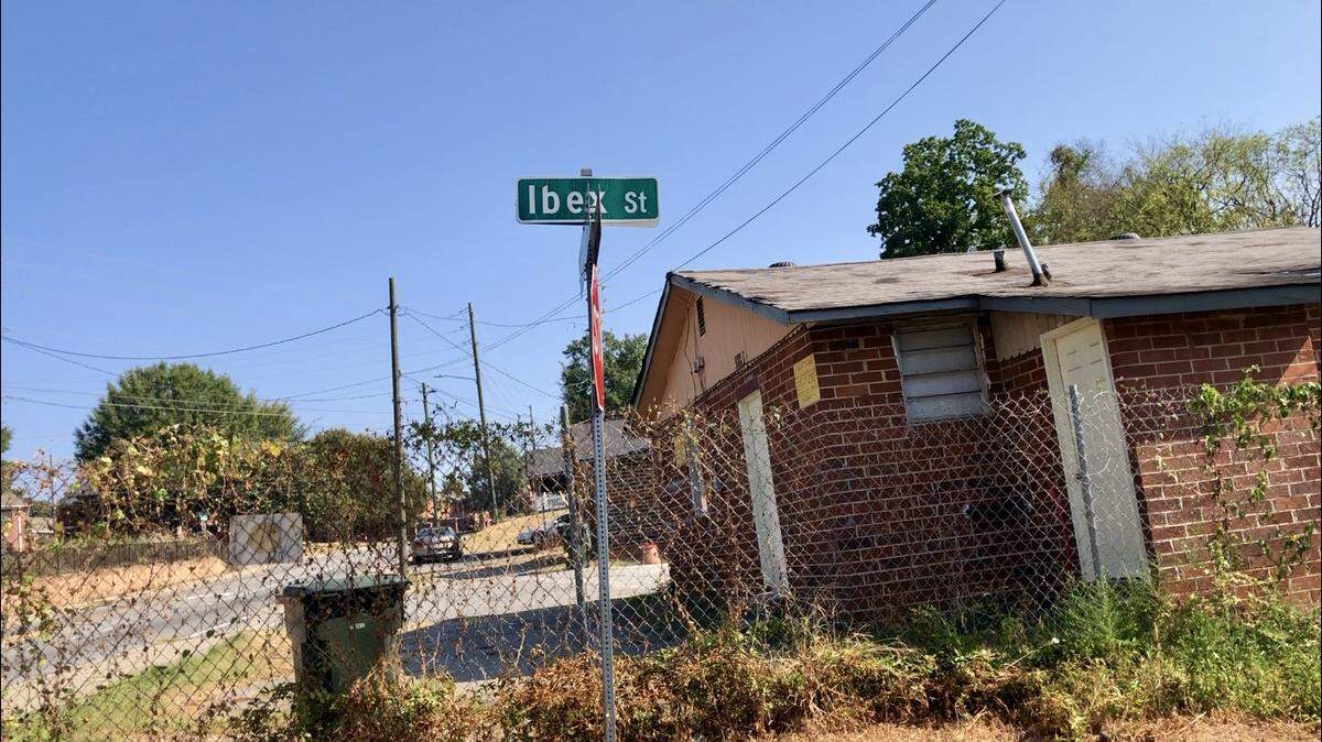 The western end of Ibex Street at the intersection of Houston Avenue, just north of Eisenhower Parkway.