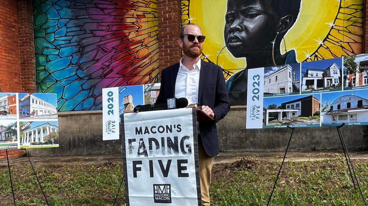 Nathan Lott, executive director of Historic Macon speaks to the crowd at last summer’s announcement at the former Bobby Jones center over in the Pleasant Hill neighborhood.