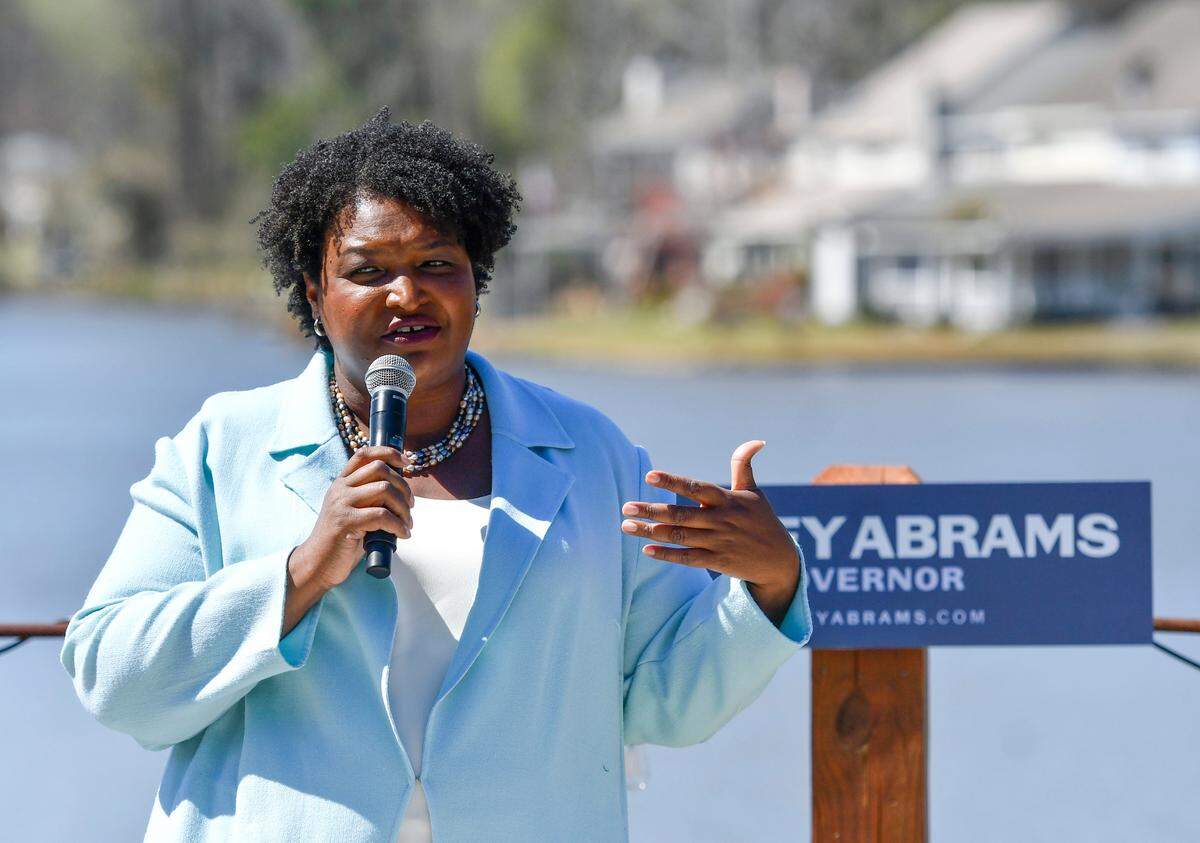 Georgia gubernatorial candidate Stacey Abrams speaks at a meet and greet at the Pond Restaurant in Warner Robins Monday during her One Georgia Tour.