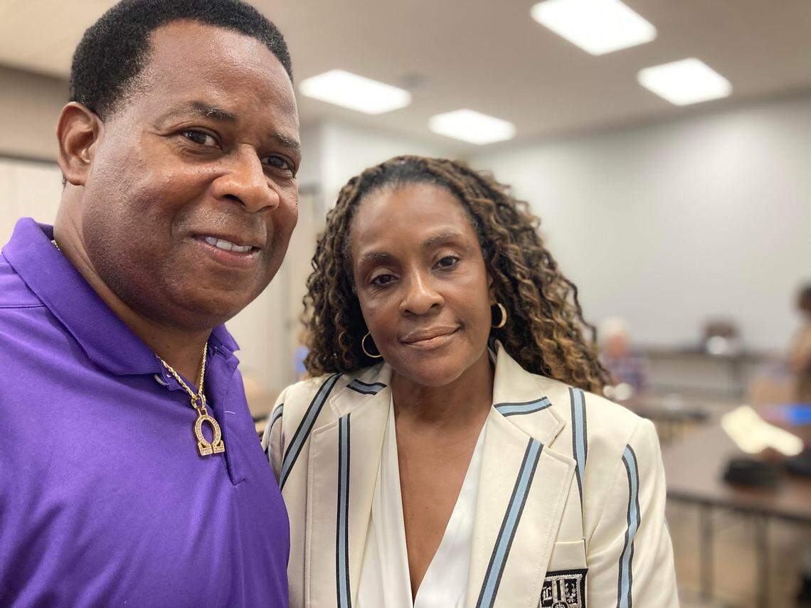 Clyde and Traci Jackson before an emergency meeting June 6 of the Houston County Board of Elections. The board had disqualified Clyde Jackson two days earlier as a candidate in the District 7 school board runoff but reversed that decision at the emergency meeting.
