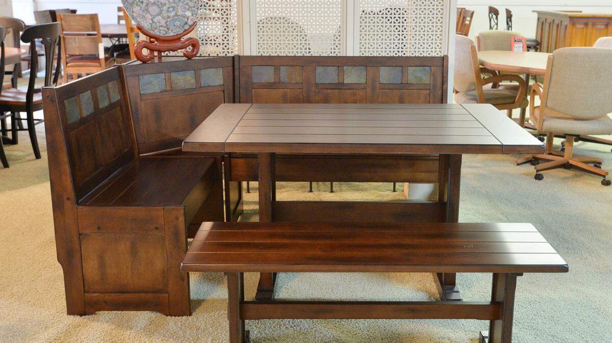 This dining nook from Bert Maxwell Furniture in Macon is an efficient solution for a small dining space.