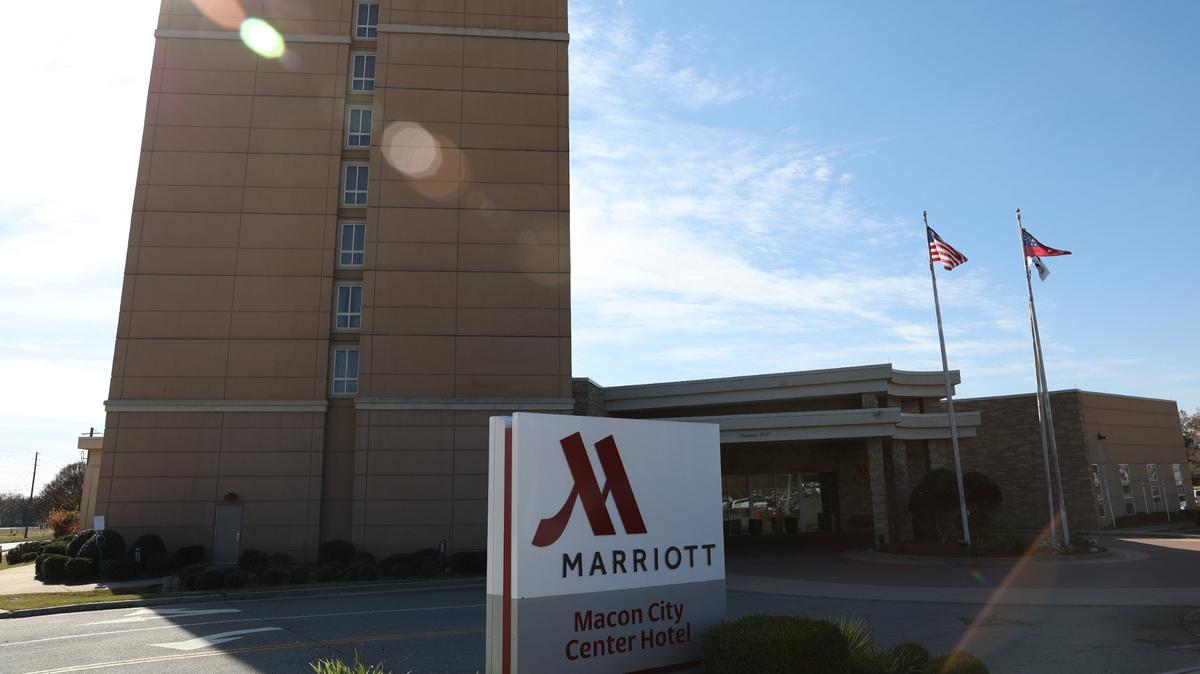 The Mariott Macon City Center Hotel sits off Coliseum Drive on Thursday, Dec. 5, 2024, in Macon, Georgia. A bartender employed at the hotel filed a $300,000 lawsuit against the owners for racial discrimination.